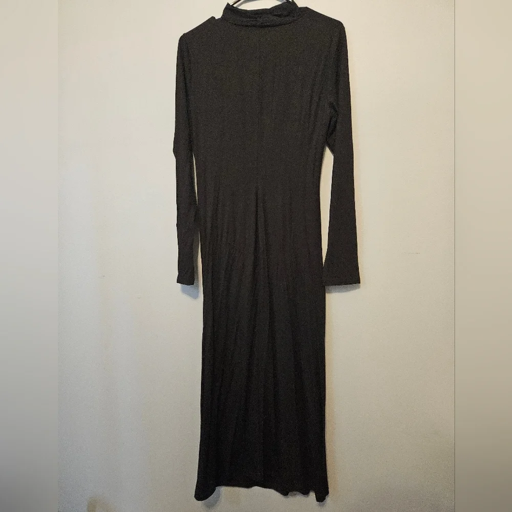 Vince Black Dress M Night Fern Knit Gathered Ruched Long Sleeve Midi $295 Medium - Picture 6 of 6